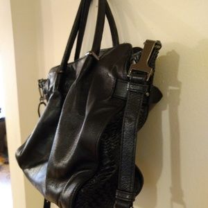 Black leather Elliott Lucca bag with woven detail